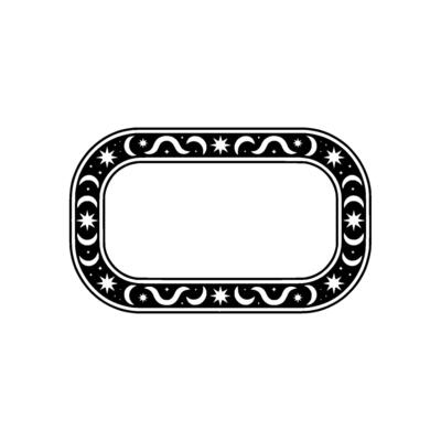 Celestial Rectangular Frame Stars, Crescent Moons, and Swirls