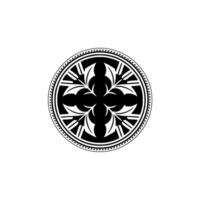 Circular Floral Ornament in Black and White on Pale Gray Background vector
