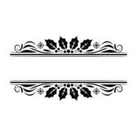 Elegant Christmas Border with Holly, Snowflakes, and Swirls, Black White vector