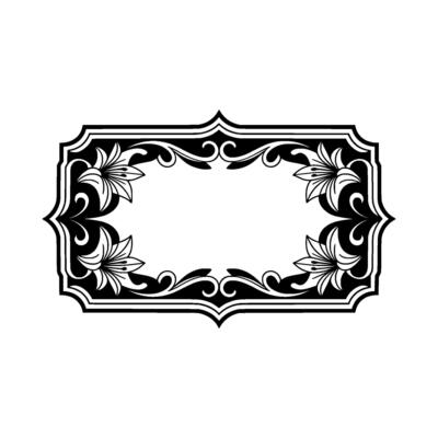 Elegant Black Floral Frame on White Background, Ornate
