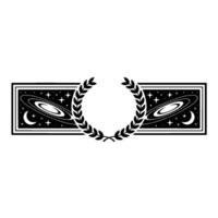 Cosmic Laurel Black and White Space Emblem vector