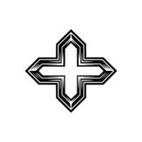 Modern Cross , Geometric Monochrome Symbol on White vector