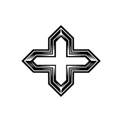 Modern Cross , Geometric Monochrome Symbol on White