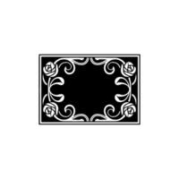 Art Deco Floral Frame, Black White, Empty Center for Text or vector