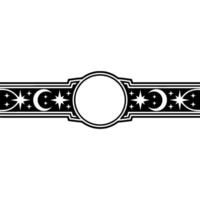 Celestial Banner Star, Moon, Circle Frame, Black and White vector