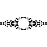 Elegant Floral Frame with Circle Element - Black and White vector
