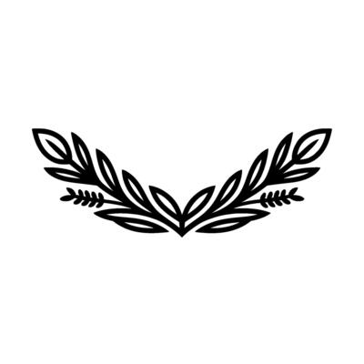 Minimalist Black Botanical Crest on White Background, Clean