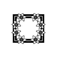 Elegant Lily Flower Frame, Black and White Floral Border, Illustration vector