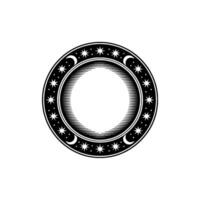 Celestial Emblem Engraved Stars, Moons, and Ring on Gray vector