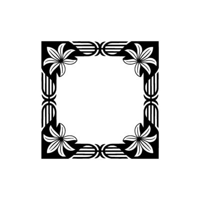 Floral Art Deco Frame in Black White on Ivory Backdrop