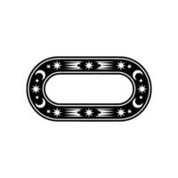 Celestial Oval Frame Illustration, Black and White, Decorative vector