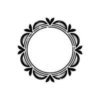 Elegant Black Circle Frame with Floral Elements, Minimalist vector