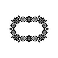 Elegant Black Floral Oval Frame on White Background, Minimalist vector