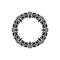 Elegant Circular Floral Frame, Black on White, Minimalist vector