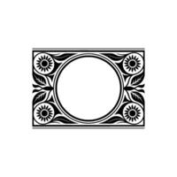 Ornate Black Floral Frame with Circle, Minimalist vector