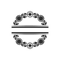Floral Wreath Frame with Horizontal Lines, Black and White Silhouette vector