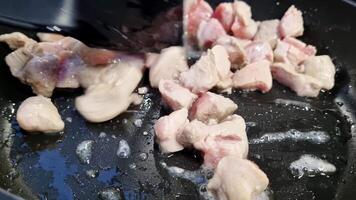 Sizzling Chicken Cubes in a Frying Pan for Home Cooking video