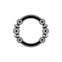 Floral Circle Frame , Black and White, Minimalist vector