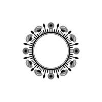 Floral Circle Frame, Minimalist Black and White Element vector