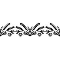 Minimalist Floral Border , Black and White, Decorative Element, Line art vector