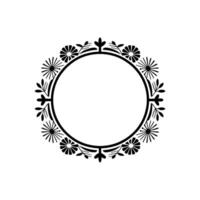 Elegant Floral Circular Frame, Black and White Element vector