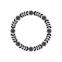 Elegant Minimalist Floral Wreath, Black White, Circular Frame vector