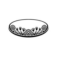 Floral Oval Frame, Black and White, Elegant vector