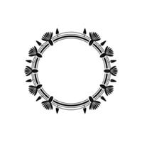 Minimalist Floral Circle Frame, Black on Cream, Decorative Element vector