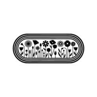 Minimalist Floral Arrangement in Black and White Oval Frame vector