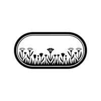 Black Floral Illustration in Oval Frame, Minimalist vector