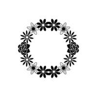 Black White Floral Wreath Simple, Elegant Element vector
