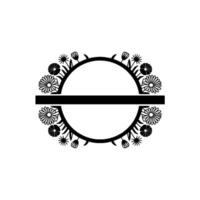 Floral Circle Frame, Botanical , Black and White, Minimalist vector