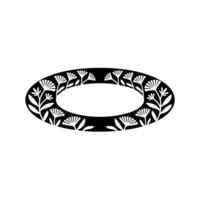 Floral Oval Frame, Minimalist Black and White vector