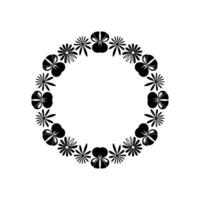 Minimalist Floral Wreath, Black White, Circular Frame, Elegant vector