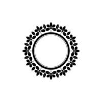 Floral Circle Frame in Black White - Minimalist vector