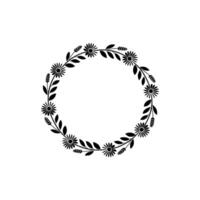 Minimalist Black Floral Wreath on Gray Background - Decorative vector