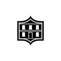 Abstract Black and White House with Shield Shape vector