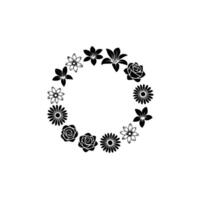 Minimalist Floral Wreath Black and White Circle of Flowers vector