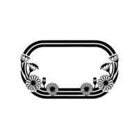 Floral Border Frame, Retro Style, Black and White, Minimalist vector