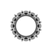 Elegant Floral Circular Frame, Black and White vector