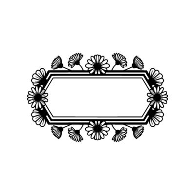 Minimalist Floral Frame, Black and White Daisies, Label or Element