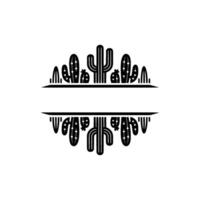 Cactus Frame Monogram, Minimalist Desert , Black on Gray vector