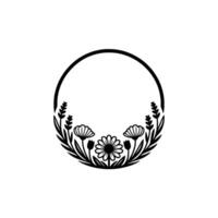 Minimalist Floral Circle Frame - Black and White Element vector