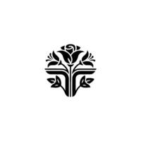 Elegant Floral Emblem, Vintage Style, Minimalist, Symmetry vector