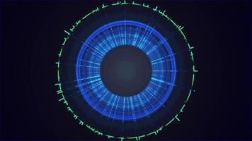 Abstract Futuristic Digital Circle Visualization with Blue and Green Tech Elements - Dynamic Data Display Background video