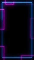 Vertical background animation of blue and pink neon lines running and shining on the edge of the frame. Looping motion design video