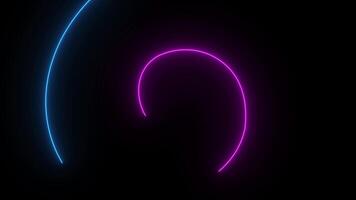 Neon blue and pink spiral circular lines animation running and glowing. Looping motion design video