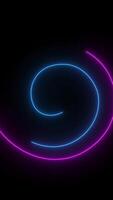 Vertical animation of neon blue and pink spiral lines running and glowing. Looping motion design video