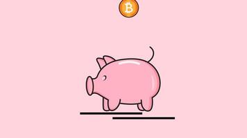 piggy bank with bitcoin thrown into the business concept video