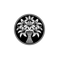 Elegant Japanese Lily Emblem, Circular vector